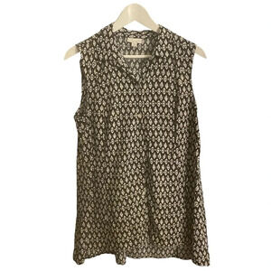 J.Jill Sleeveless Blouse Size Small High Low Button Down Black White